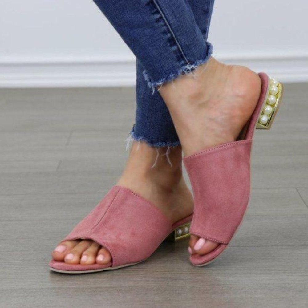 Pink Vegan Suede Loafer Open Toe Sandal Pearl - Picture 3 of 6